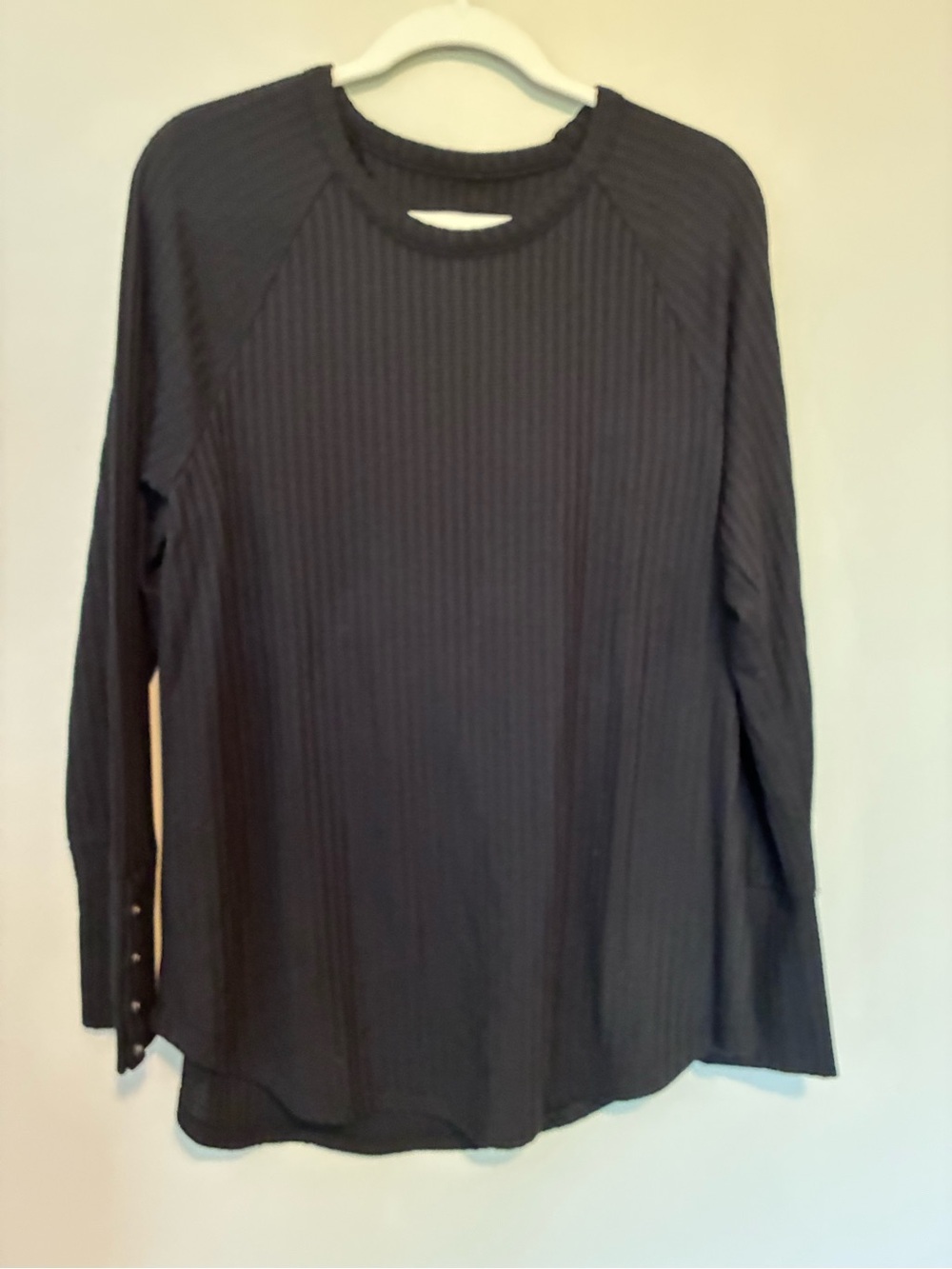 Chaser Black Waffle Knit Long Sleeve Top XXL Button Cuff Cutout